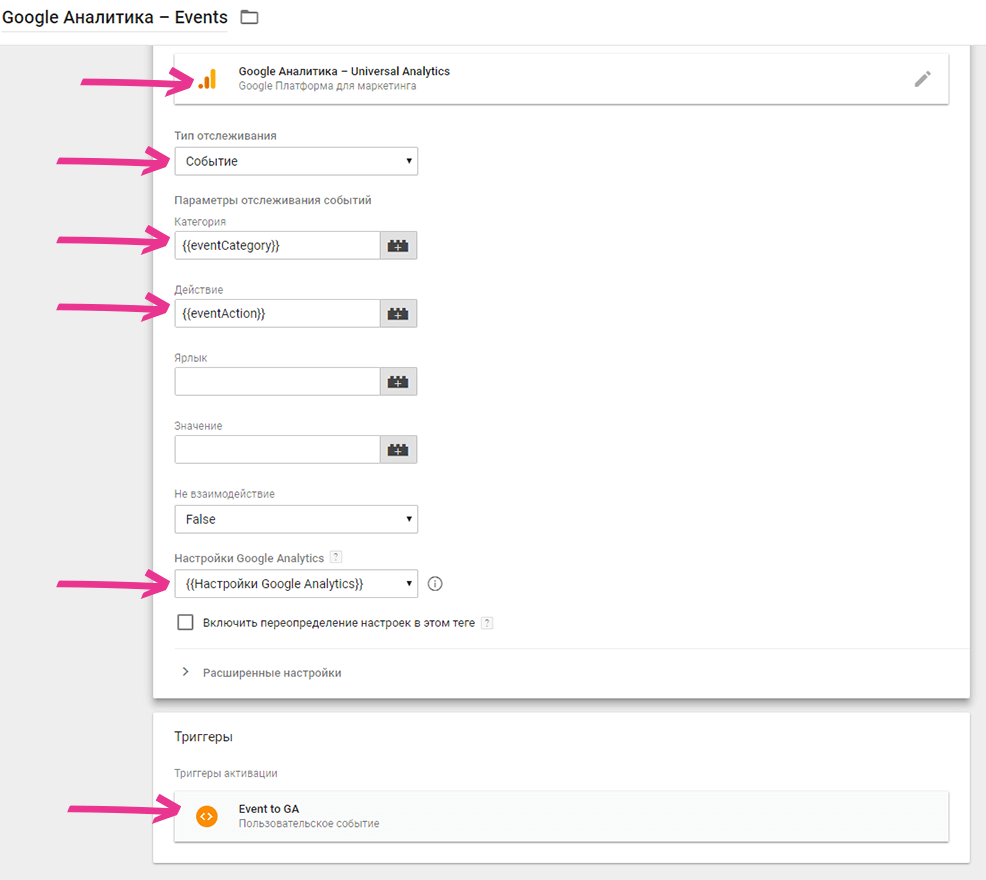 Создаем тег событий Analytics