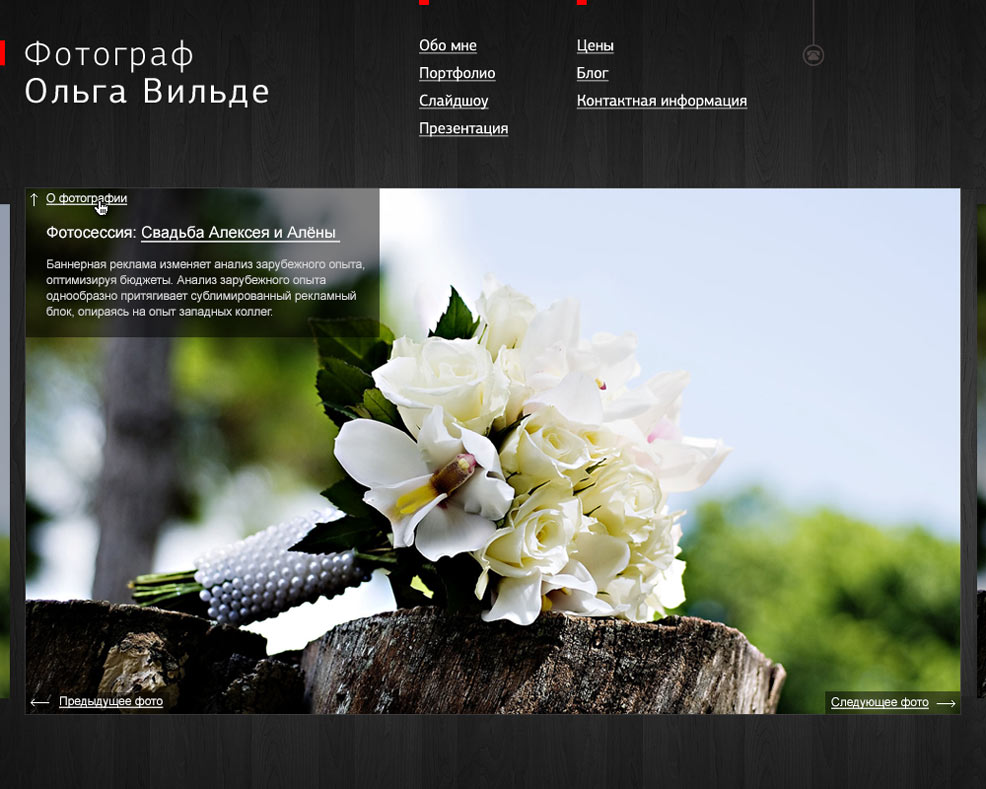 Дизайн главной страницы сайта Ольги Вильде