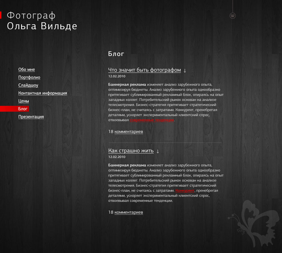 Страница блога категории Ольги Вильде