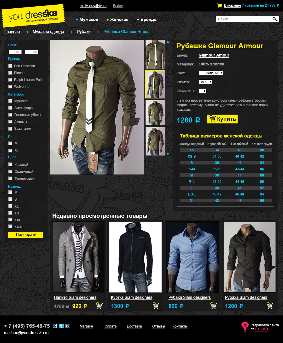 Дизайн карточки товаров интернет-магазина You dresska